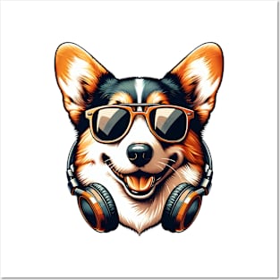 Cardigan Welsh Corgi as Smiling DJ in Japanese Art Style Posters and Art